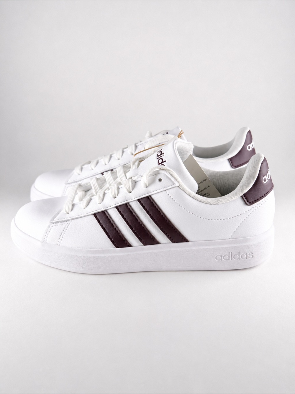 Size 7.5W- Adidas Grand Court 2.0 White Brown Sneakers